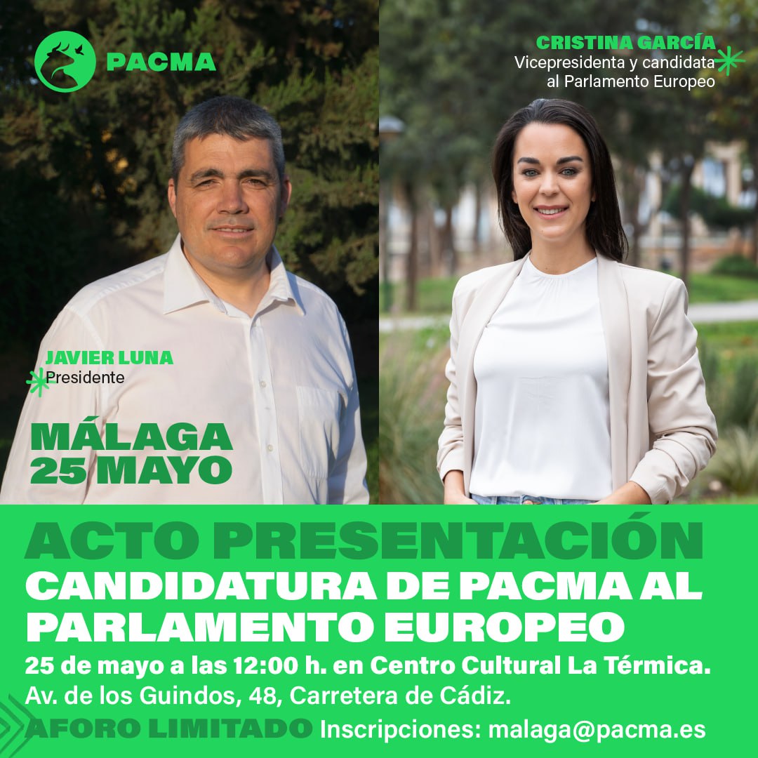 Ya hay nervios, se siente en el aire que va a ser una campaña histórica. Nos vemos el sábado en Málaga con el acto de presentación de la candidatura de PACMA al Parlamento Europeo. #AhoraPACMA