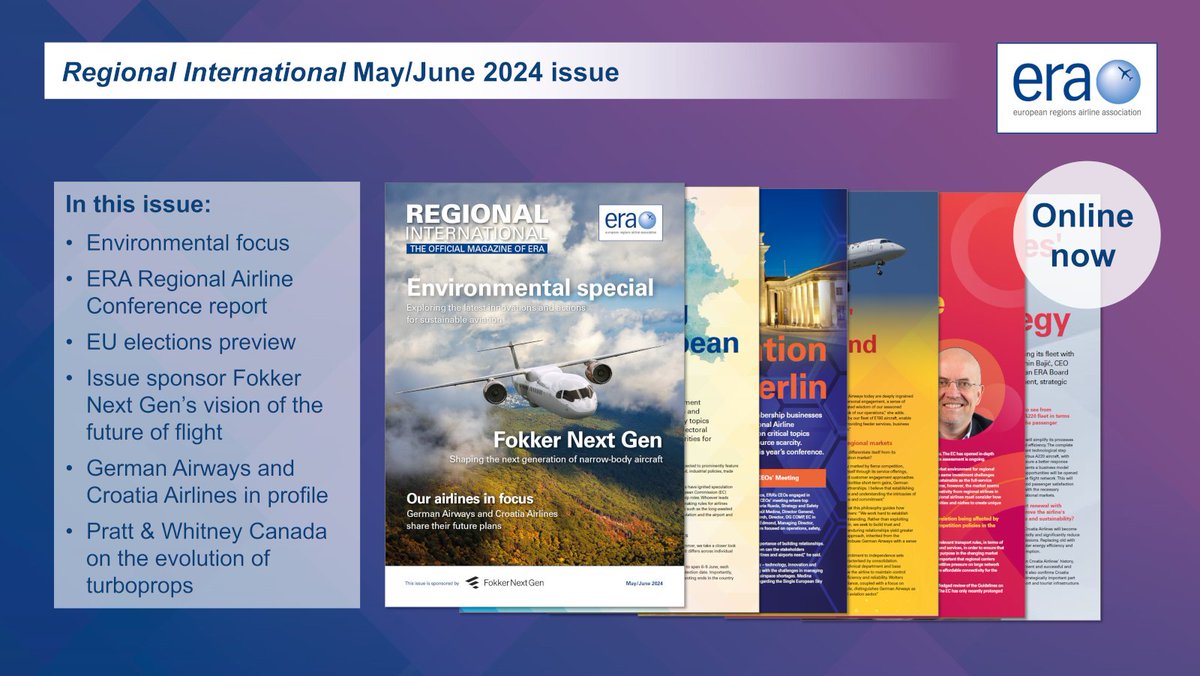 The new issue of ERA's Regional International magazine is out now! Our environmental special, kindly sponsored by Fokker Next Gen, delves into all aspects of sustainability, as well as the latest news from our association and members. Read it here: eraa.org/publications/r…