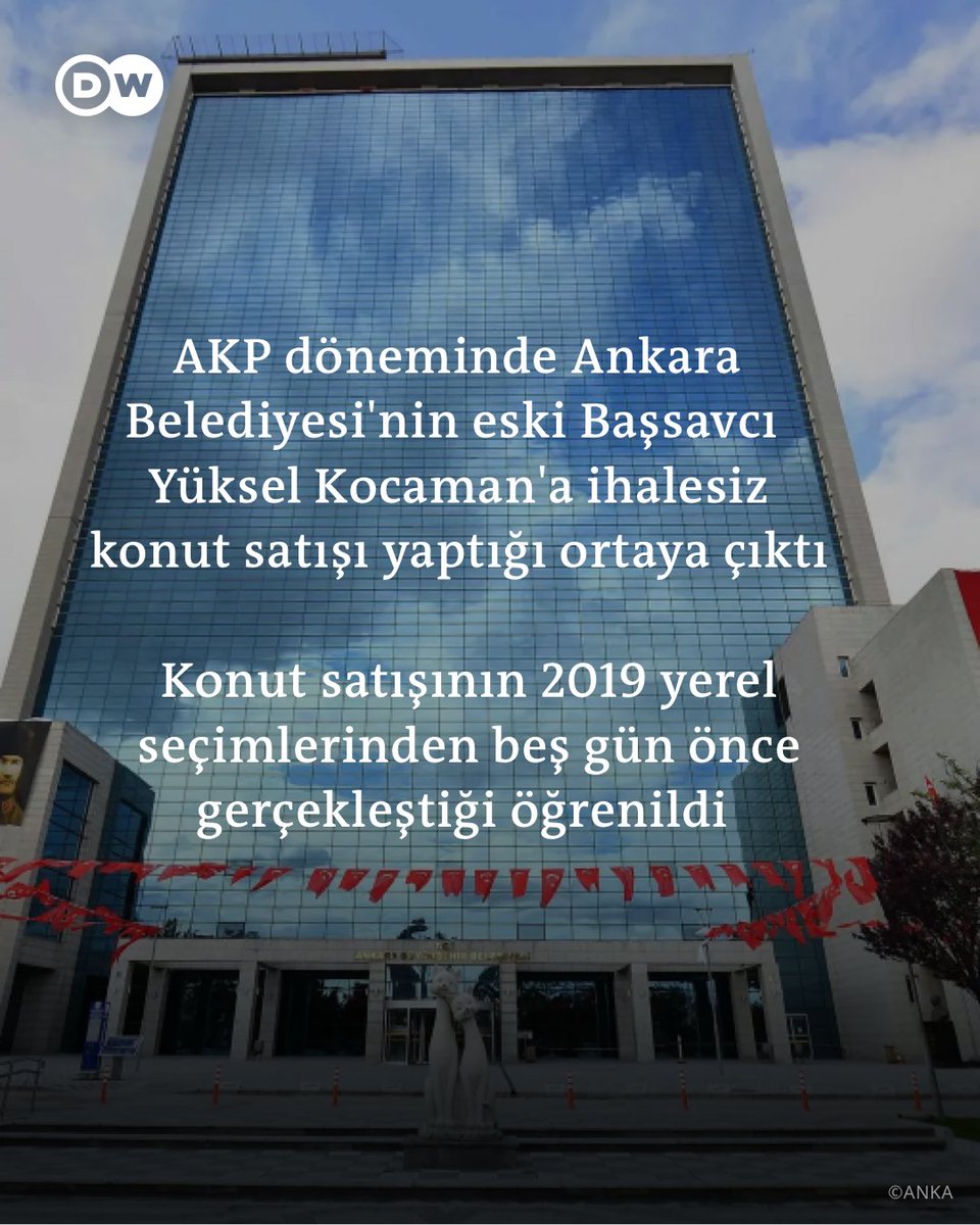 ABB'nin lojman olarak kullanılması için Adalet Bakanlığına tahsis ettiği bir daireyi, 31 Mart 2019 yerel seçimlerinden beş gün önce dönemin Ankara Cumhuriyet Başsavcısı Yüksel Kocaman'a sattığı ortaya çıktı @alicanuludag 'ın haberi: dwturkce1.com/tr/belediyeden…