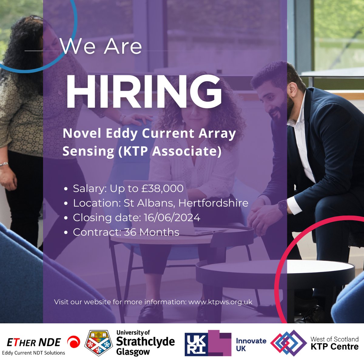 #Vacany We have an exciting opportunity for a #KTP Associate to work on a 36 month project in collaboration with @ETherNDE and @UniStrathclyde. More info: ktpws.org.uk/Graduates @innovateuk | @IUK_Connect | @IUK_KTP | @EEEStrathclyde