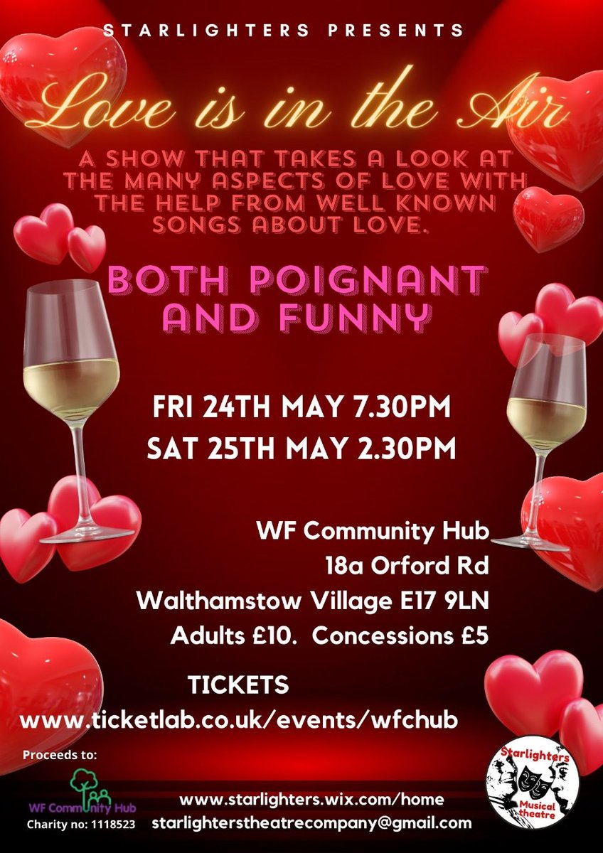 We're almost there! Secure your tickets now and join us for an evening filled with unforgettable moments.  All proceeds from 'Love is in the Air' go directly to charity, supporting isolated seniors in Waltham Forest. #starlighters  Get your Ticket Here: ticketlab.co.uk/events/wfchub