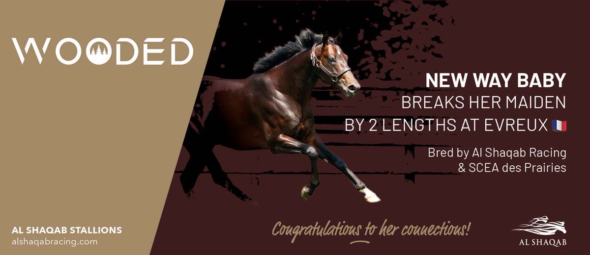 💥 First winner for @AlShaqabRacing's WOODED 💥

🏆 NEW WAY BABY breaks her maiden by 2 lengths at Evreux. Bred by Al Shaqab Racing & SCEA des Prairies.

Congratulations to her connections 👏

➡️ alshaqabracing.com/wooded