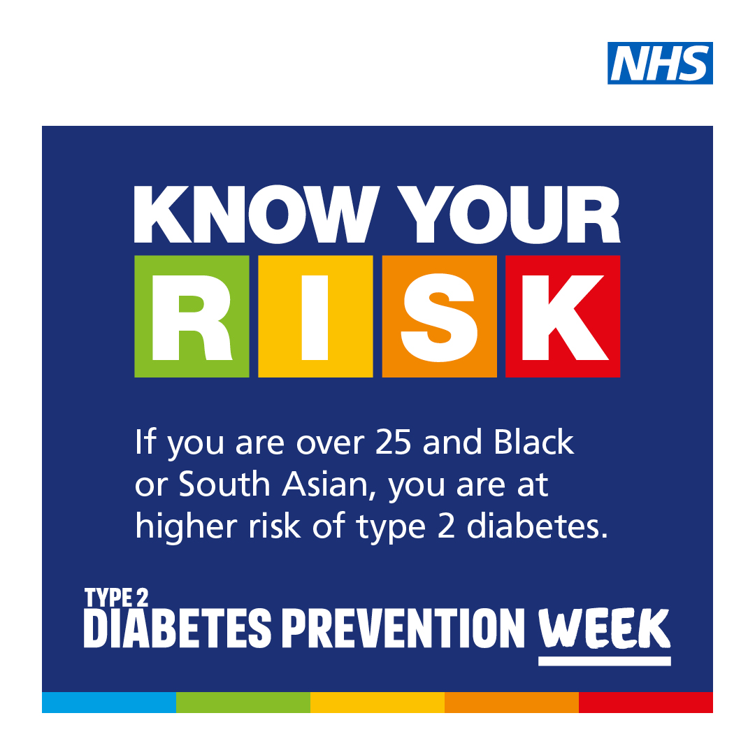 Type 2 diabetes is two to four times more likely in people of South Asian and Black Caribbean or Black African descent. It’s important to know your risk. Use the @DiabetesUK risk tool: riskscore.diabetes.org.uk #PreventingType2