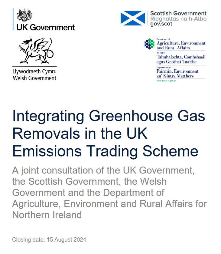 The UK is a few steps ahead of the EU in discussing the integration of CDR into the ETS: This new consultation provides insight into policy thinking and an opportunity for feedback (assuming the election doesn't change CDR policy priorities much..) assets.publishing.service.gov.uk/media/664df92b…