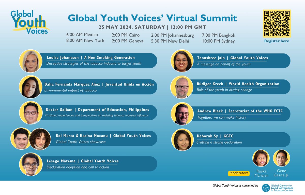 Ready to take on the tobacco industry? Let's chat about how we can protect our future together! Join us on May 25th for the Global Youth Voices’ Virtual Summit! Secure your spot now: bit.ly/4b5PGyX #ProtectTheFuture #TobaccoExposed