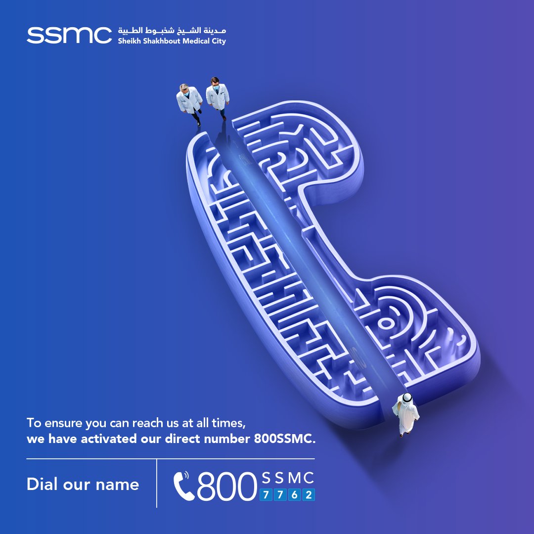 To ensure you can reach us at all times, we have activated our direct number 800SSMC. 

Dial our name for all your health care needs. 

#SSMCAbuDhabi #AWorldofExpertsForYou