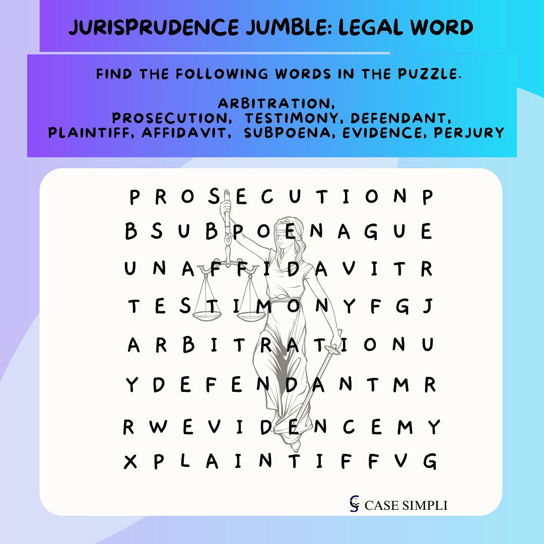 Challenge yourself with our legal word search. How many terms can you uncover? #thursdaychallenge #legalchallenge #legalvocabulary #legalwords #nigerianlawstudents #nigerianlawschool