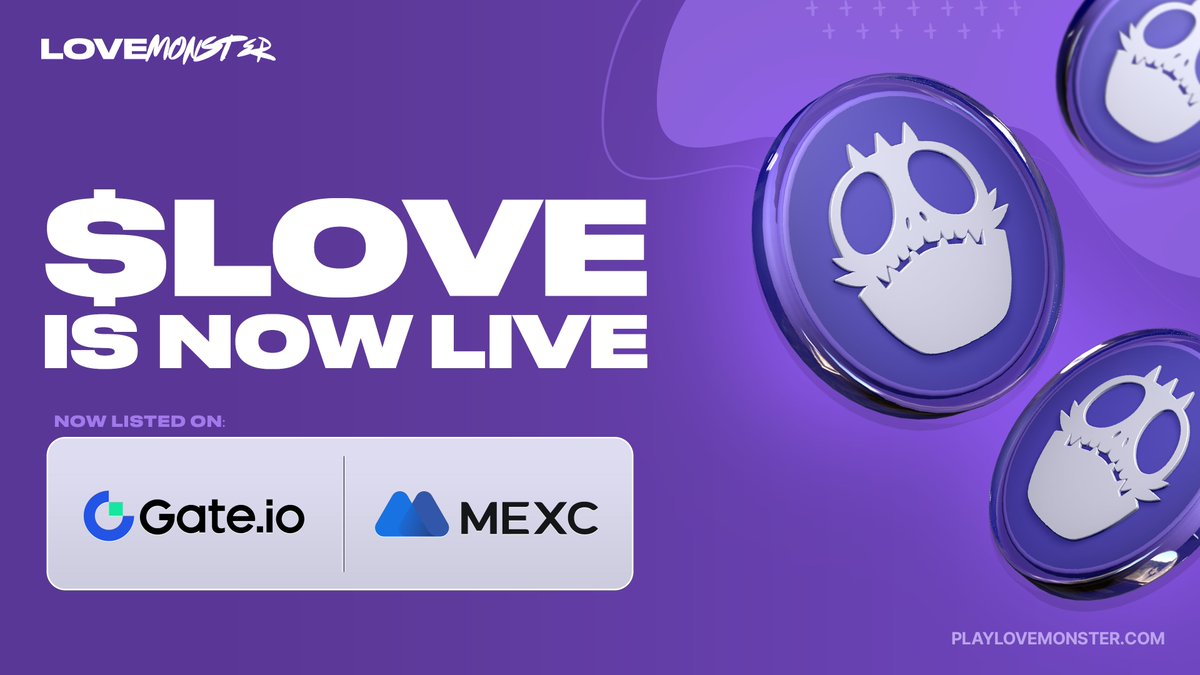 $LOVE Trading is now LIVE! 🎉 ​ Official Contract Address (CA): 4QQV4LQUUXAn1eN1XQGrfY65TfLe5STJcfsCQozqyb8T ​ $LOVE/USDT trading pairs on: ​ ❤️‍🔥 @MEXC_Official ❤️‍🔥 @gate_io ​ Happy Trading, Monsters! 😈 ​ This is the last and only tweet - be aware of scammers! ⚠️