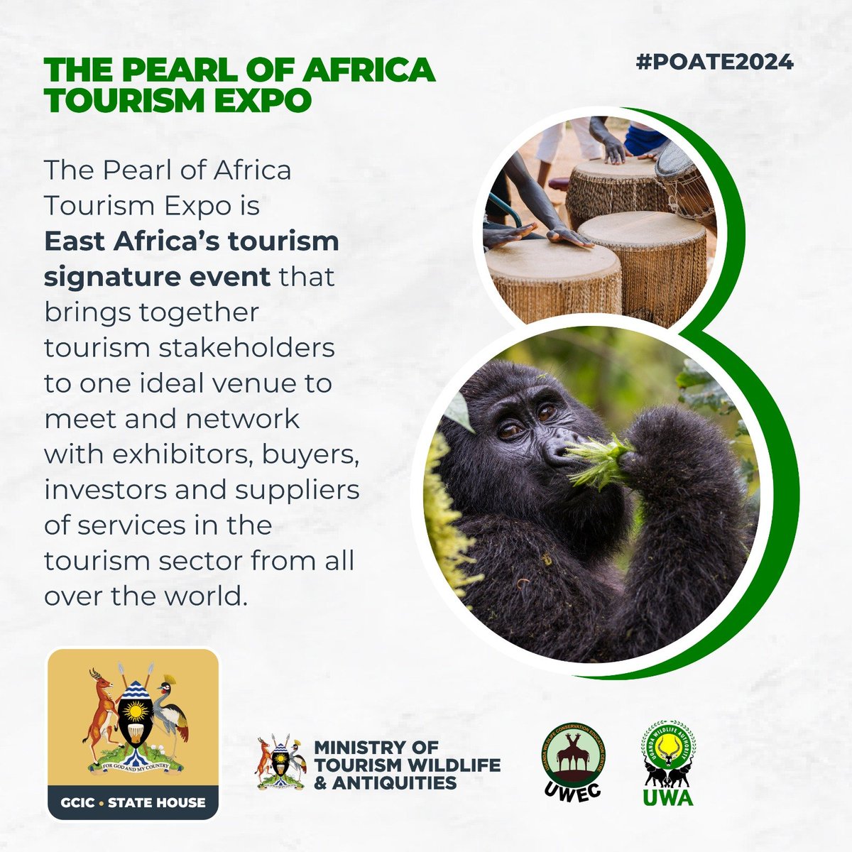 'For the eighth time, Uganda’s doors will be open to 70 hosted buyers, over 5,000 trade visitors and consumers during the three-day expo in the heart of Kampala.' @TourismBoardUg #POATE2024 23rd-25th May 2024. @MTWAUganda @UWEC_EntebbeZoo @ugwildlife