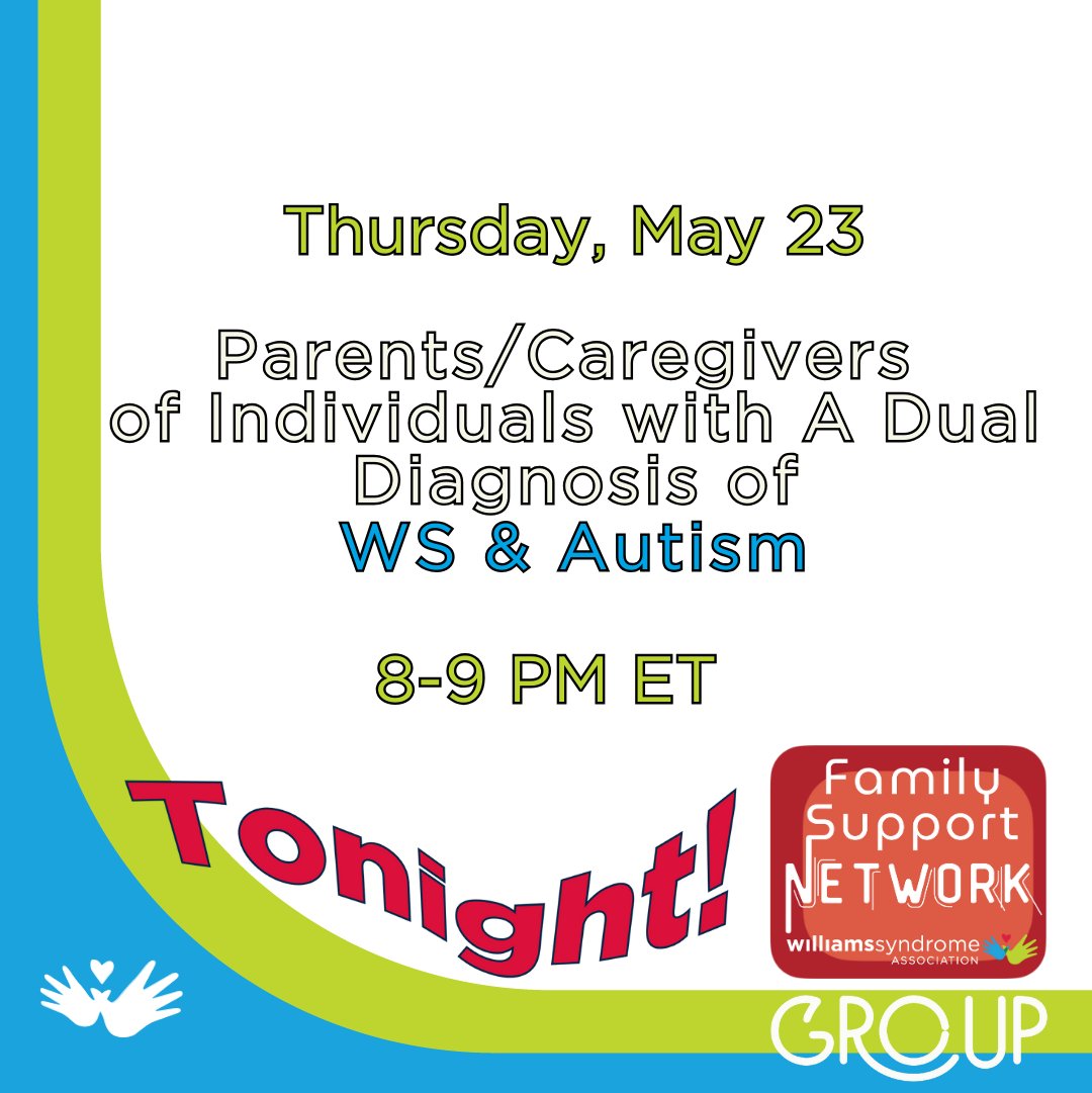 There is no ONE WAY to have Williams syndrome - especially when WS is paired with Autism. Join other families with this dual diagnosis at this FSN group.

Register at: williams-syndrome.org/events

#WSAgroup #WS-ASDdualDiagnosis #WS-ASD #WSASD #ASD #WSAFSN #WSA #WSFamilySupport