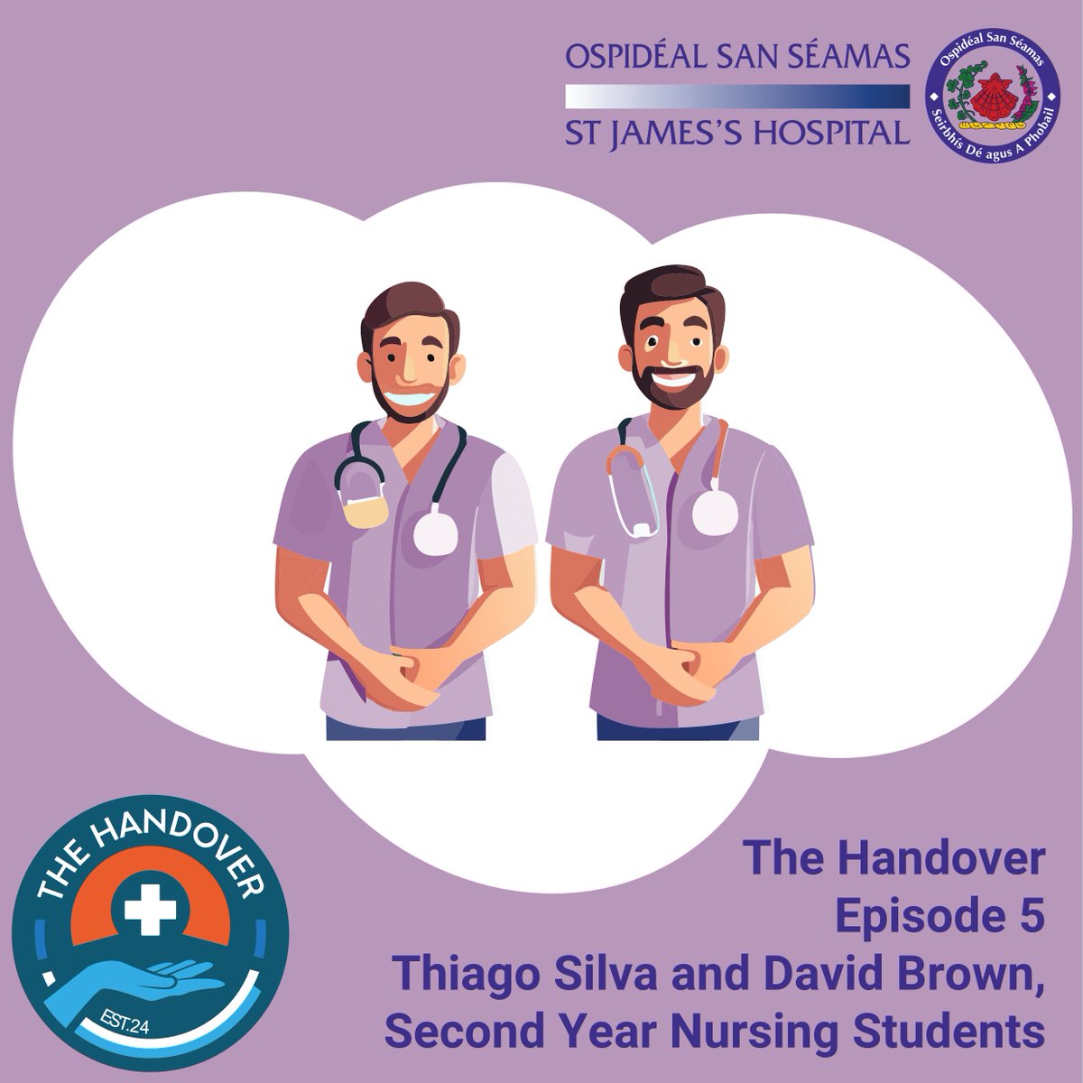 🥳New podcast!🥳 The fifth episode of our podcast, The Handover, is available to listen to wherever you get your podcasts. This episode is a conversation with Thiago Silva and David Brown, two mature students pursuing their degree in nursing👨‍⚕️✍️ 👂bit.ly/TheHandoverSJH
