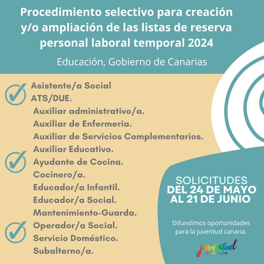 #Empleo 📢Educación abre listas para agilizar las sustituciones en catorce categorías de personal laboral no docente Solicitudes hasta el 📅21 de junio. ✔info  i.mtr.cool/hmdjsxgxlr ✔noticia en i.mtr.cool/azkakqpiou