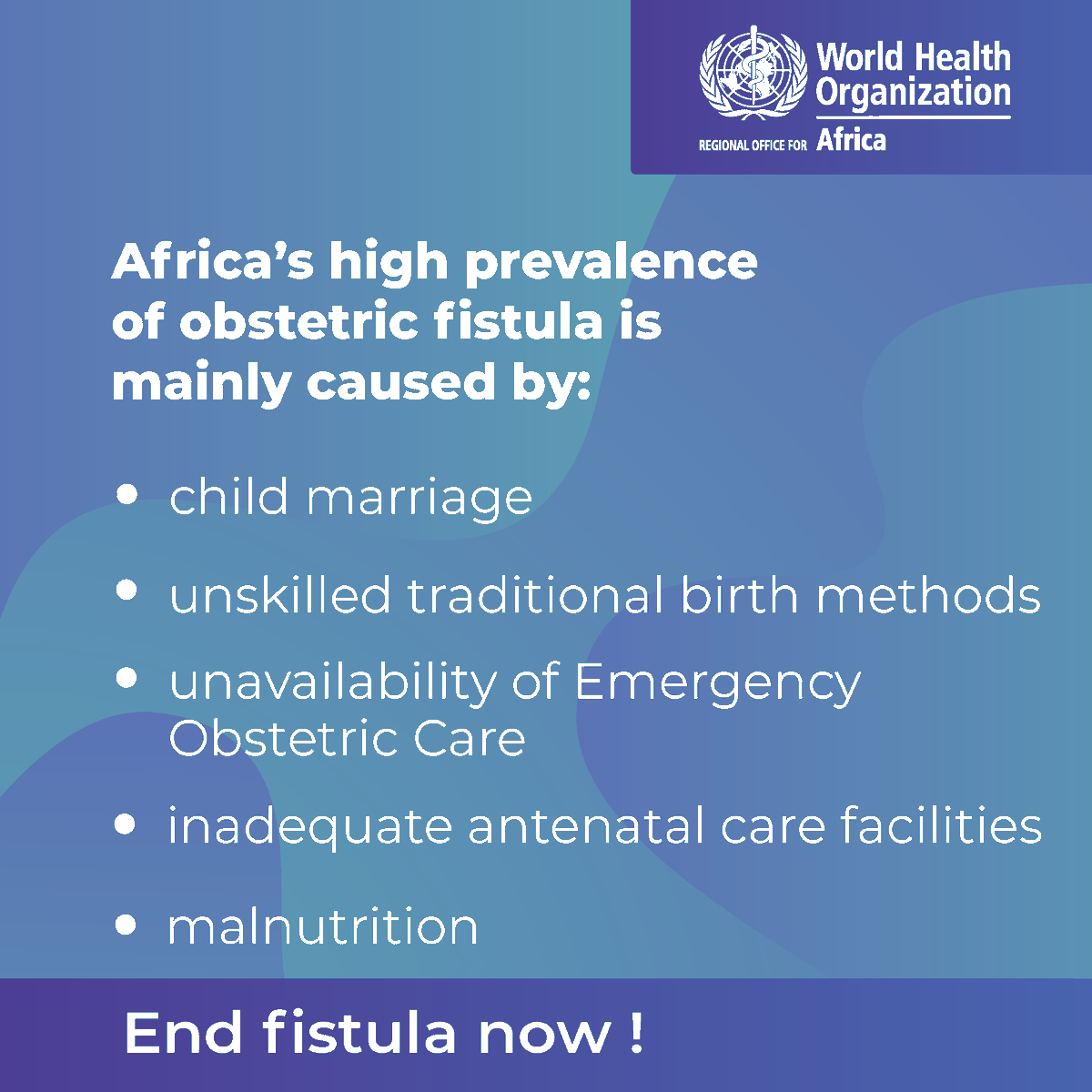 Today is International Day to End Obstetric Fistula! 🤰🏿 
An estimated 2 million women around the world suffer from this preventable and treatable condition.  

By addressing Obstetric Fistula, we can improve maternal health and advance the #SDGs.  
#EndFistula