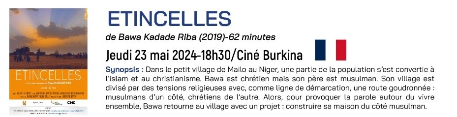 UE_BURKINA's tweet photo. Festival Européen de Cinéma 2024 
Du mardi 21 au vendredi 24 mai 2024 au Ciné Burkina

👉Venez ce jeudi 23 mai à partir de 18h au Ciné Burkina pour suivre le film documentaire "Étincelles" de Bawa Kadadé Riba.

𝗘𝗻𝘁𝗿𝗲́𝗲 𝗹𝗶𝗯𝗿𝗲 𝗲𝘁 𝗴𝗿𝗮𝘁𝘂𝗶𝘁𝗲

#DUEBurkina
#lwilli https://t.co/mOctfWTOzE
