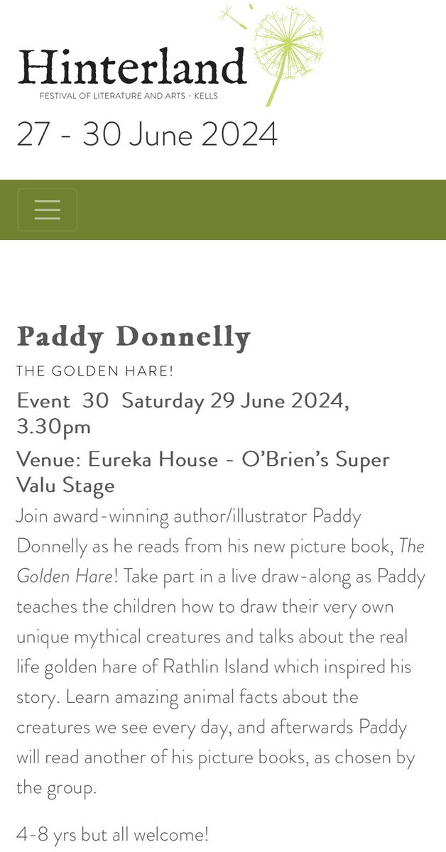 I’ll be doing a storytime and drawing event at @HinterlandKells on 29th June! 📚✏️ Book your ticket here: hinterland.ie/p-511-paddy-do…