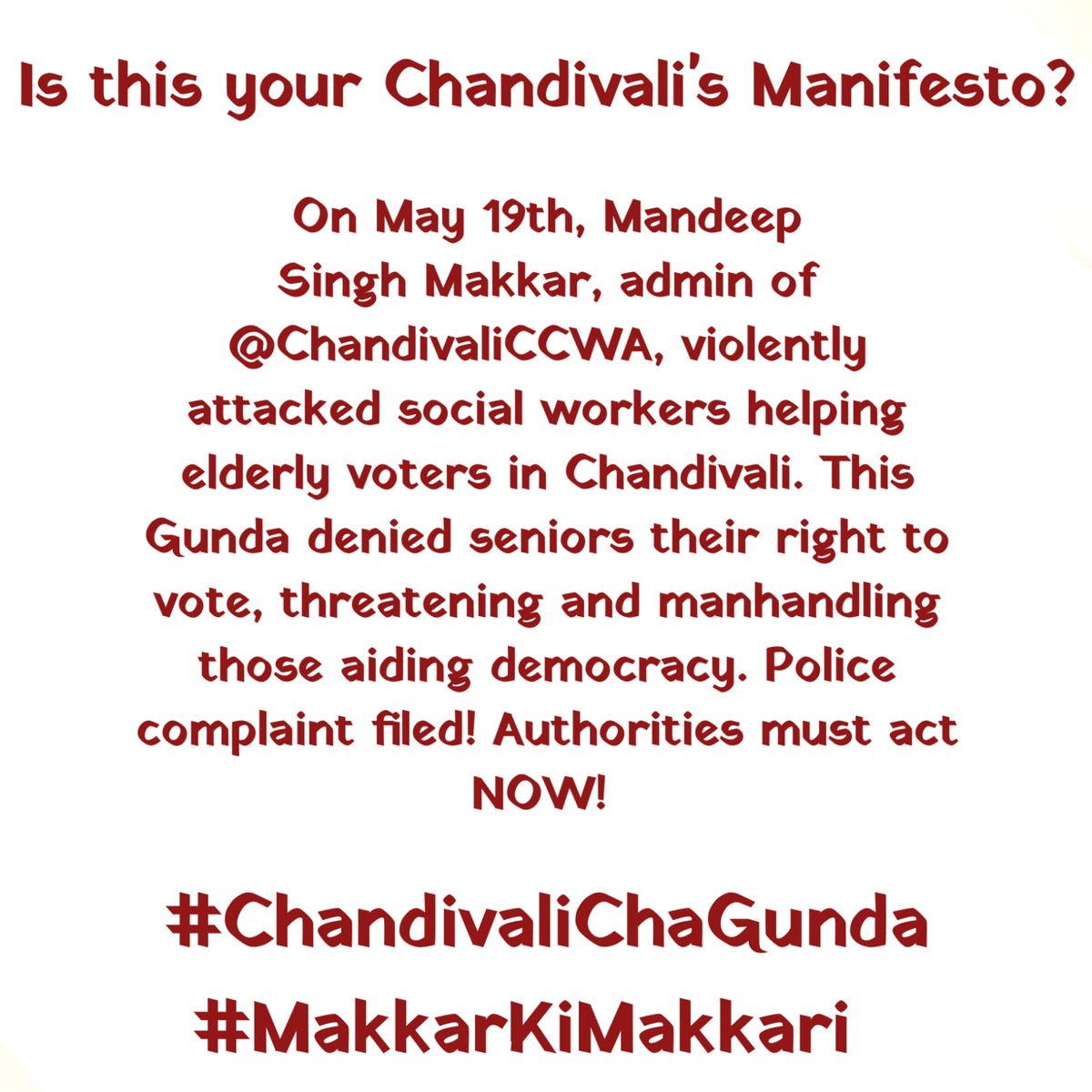 Thread Alert: Shocking incident unveiling true face of 'Neutral' Mandeep Singh Makkar

On May 19th, 2024, an unfortunate incident took place in Chandivali involving Mandeep Singh Makkar, the admin of @ChandivaliCCWA.

Mandeep Singh Makkar manhandled social workers who were