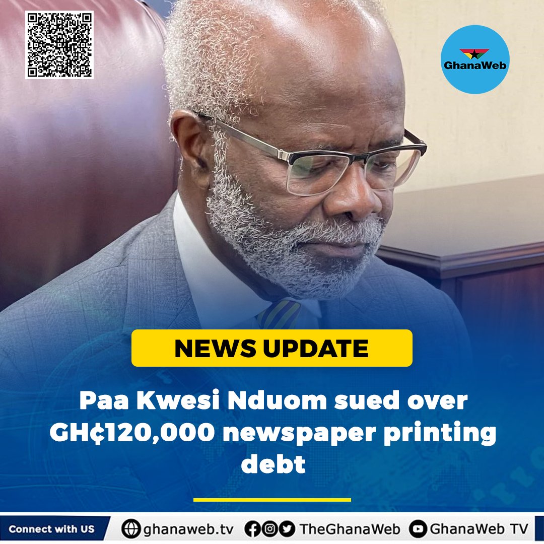 Paa Kwesi Nduom sued over GH¢120,000 newspaper printing debt. Click to read >>>> ghanaweb.com/GhanaHomePage/…