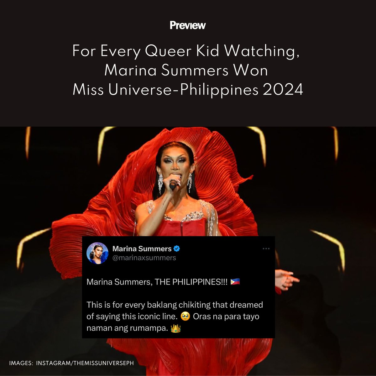 What really left an imprint on queer viewers of #MUPH2024TheCoronation was the opening number by Drag Race alum #MarinaSummers. Click here to see how she won the night in the eyes of the LGBTQIA+ community: bit.ly/3V8UZb8