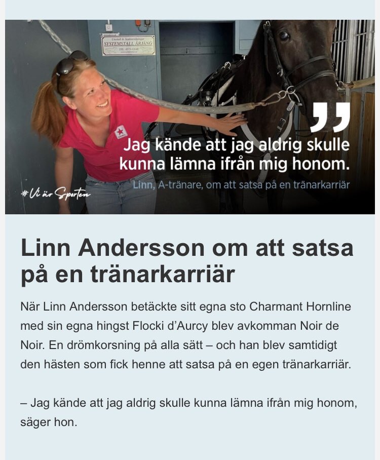 TR media ringde och sa att ”vi är sporten” önskat en intervju med mig.🖤 viarsporten.se/travtranare/li…