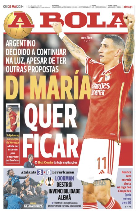 PP_OGDL's tweet image. 📰🦅 #Imprensa #Comunicação #Benfica #Planeamento #PróximaTemporada #Época2425 #DiMaría está a ser queimado pela ignorância e visão estereotipada do diário desportivo.