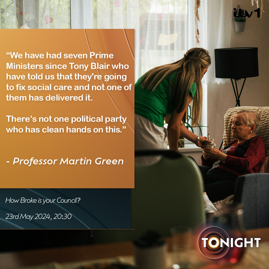 Professor Martin Green OBE from @CareEngland talks to #itvtonight for 'How Broke is your Council?' 8.30pm @ITV