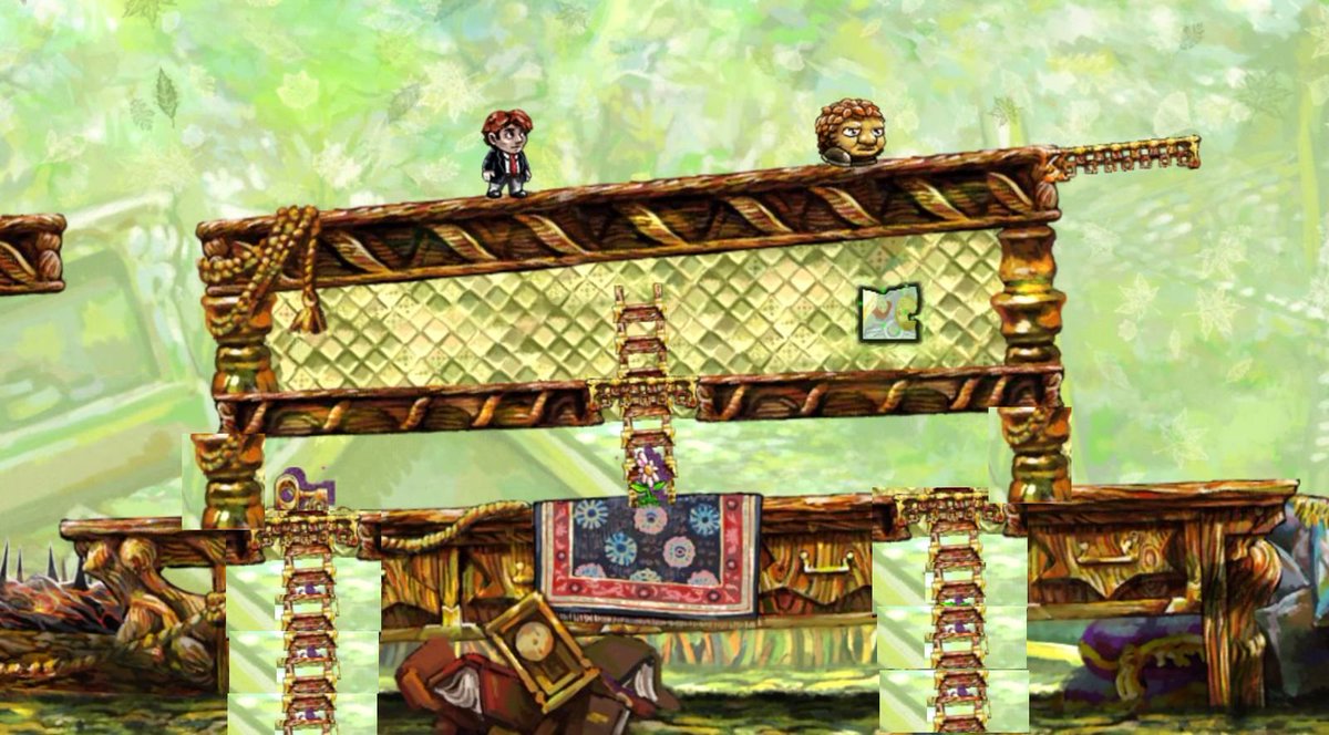 wholepixels's tweet photo. @Jonathan_Blow just listened to the dev commentary on Braid 5-3. What do you think about this arrangement? There's no space to jump and doesn't look like special rabbit programming is necessary here. https://t.co/lmp6iBwjJd