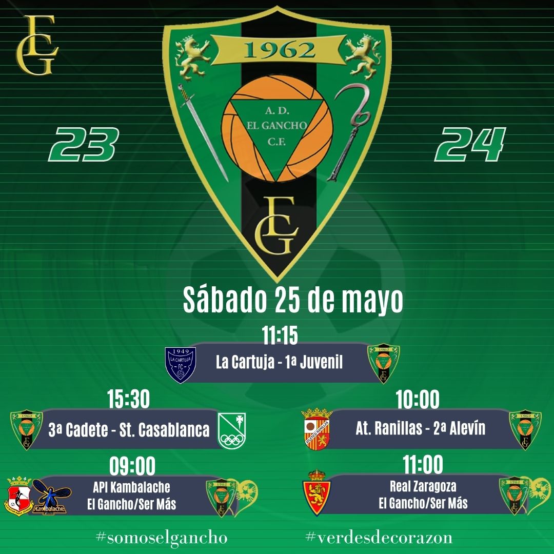elganchocf's tweet photo. ¡HORARIOS! ⌚

🟢Doble derbi; en Copa 2ª Alevín y 3ª Regional.

⚫️Vuelve la Liga DI, con las dos últimas jornadas en una mañana.

🟢Y el martes, partidazo de nuestros benjamines, ¡a por el ascenso!

Mucha suerte a todos y... ¡Aúpa El Gancho! 💚
#somoselgancho #verdesdecorazon https://t.co/v7nQsInnZ6