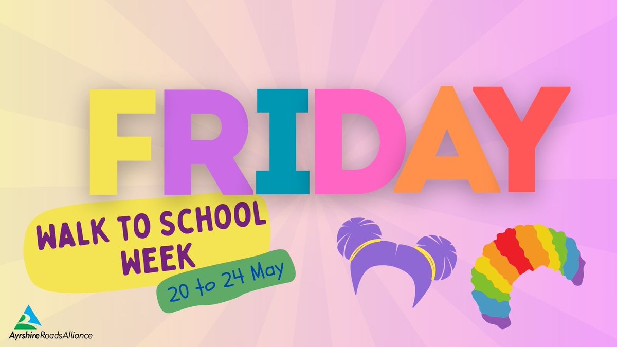 🌟 Friday's theme: Crazy Hair Day! 💇‍♂️💇‍♀️ Unleash your wacky hairstyles! Braids, colours, accessories – let your hair do the talking and don't forget to share a pic of your Friday hairdo! 📸🌟 #WalkToSchoolWeek #CrazyHairDay #ActiveTravel 🎉 @EastAyrshire @southayrshire
