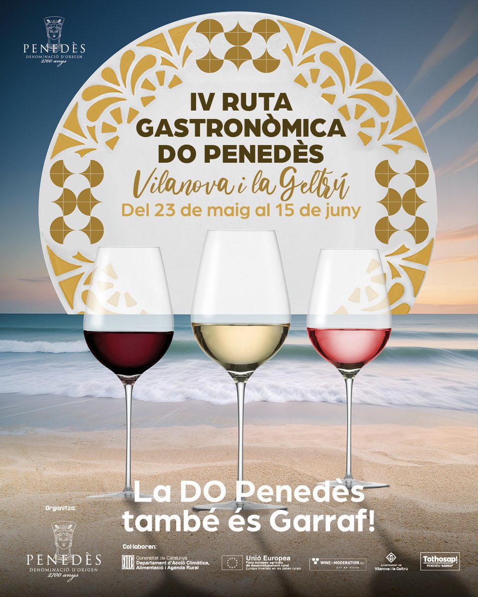 Entre el 23/5 i el 15/6 gaudeix de la millor ruta gastronòmica del #Garraf amb l'oferta de 8 restaurants de #VilanovailaGeltrú i 23 cellers de la @dopenedes! 👏😋

@VilanovaTurisme @visitvilanova @GarrafTurisme @somgastronomia #VilesMarineres #Garraf