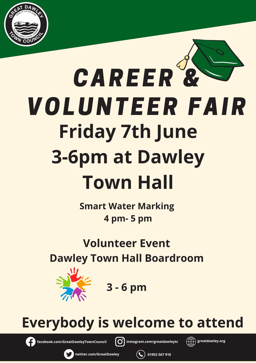 🤔Are you (or your child) about to finish school soon and unsure on what to do next? 

Why not pop along to our Careers & Volunteers Fair taking place on Fri 7th Jun!

As part of Volunteers Week, we'll also be there showcasing some of the volunteering opportunities that we have💚