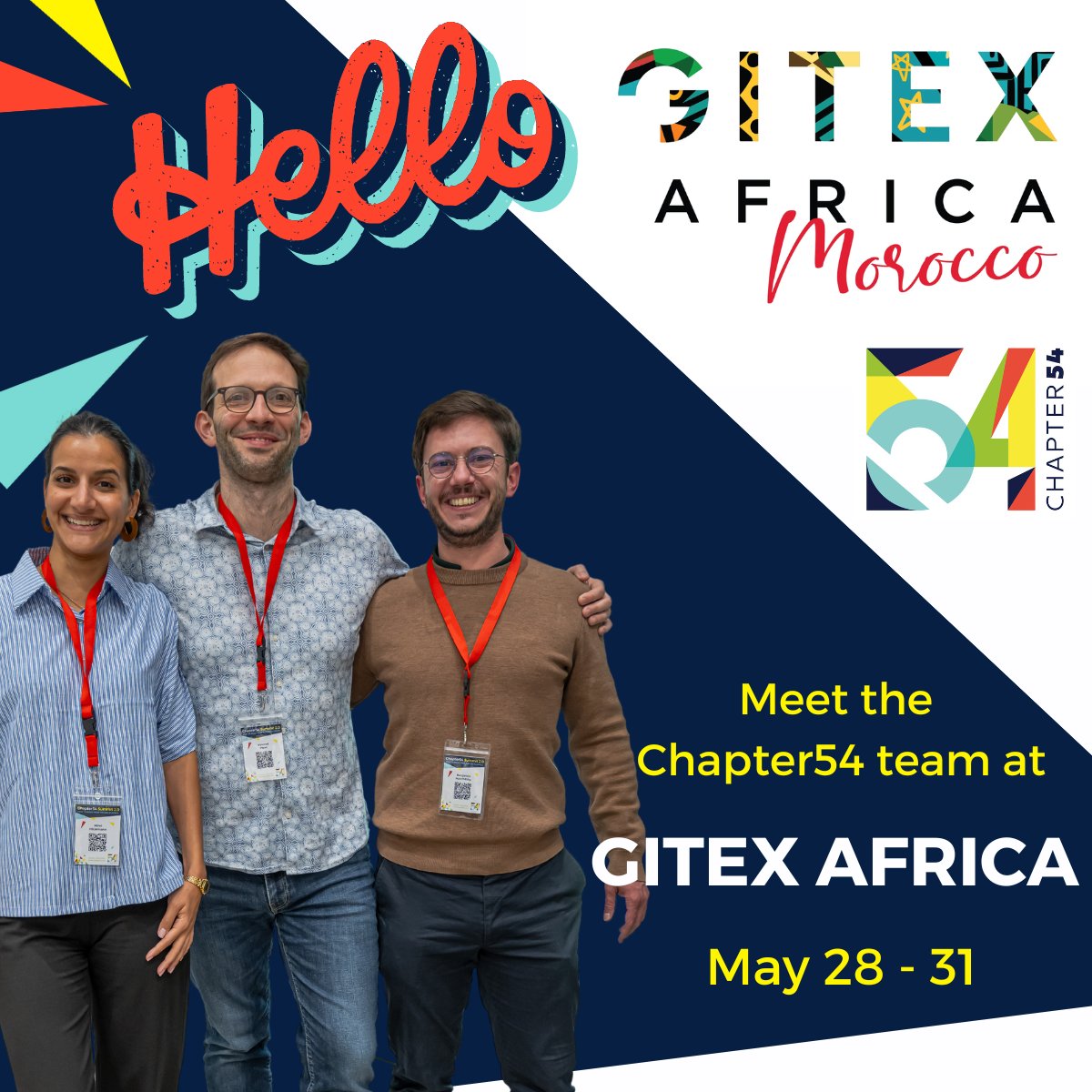 Chapter54 (@_chapter54) on Twitter photo Get ready for round 2 at <a href="/GITEXAfrica/">GITEX AFRICA</a> with Team #Chapter54 🌍💼 After rocking it last year, they're back for more. ⚡️
Catch us in Marrakech on May 27-28! 📅
Our Scaleup Success Manager Mirja (Mimi), will be swinging by Casablanca on her way there. Don’t miss it! Get ready for round 2 at <a href="/GITEXAfrica/">GITEX AFRICA</a> with Team #Chapter54 🌍💼 After rocking it last year, they're back for more. ⚡️
Catch us in Marrakech on May 27-28! 📅
Our Scaleup Success Manager Mirja (Mimi), will be swinging by Casablanca on her way there. Don’t miss it!
