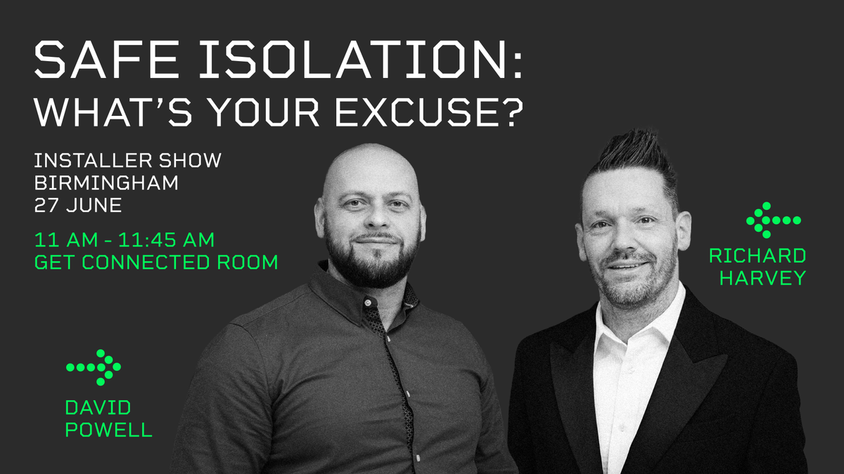 Join our electrical installation safety engineers at the @InstallerShow on 27 June for a talk on Safe Isolation – What's Your Excuse? The session will cover the Electricity at Work Regulations, safe practices, GS 38 equipment, and Best Practice Guide 2. ow.ly/K6Ay50RShh2