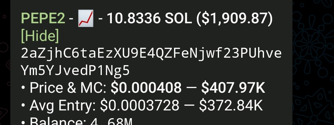 Bought 10 sol for the culture pepe2.0

It s a cto , hope you all have a bag , was shilled in cabal lounge at 5k fam 😁

dexscreener.com/solana/tdi9pq9…