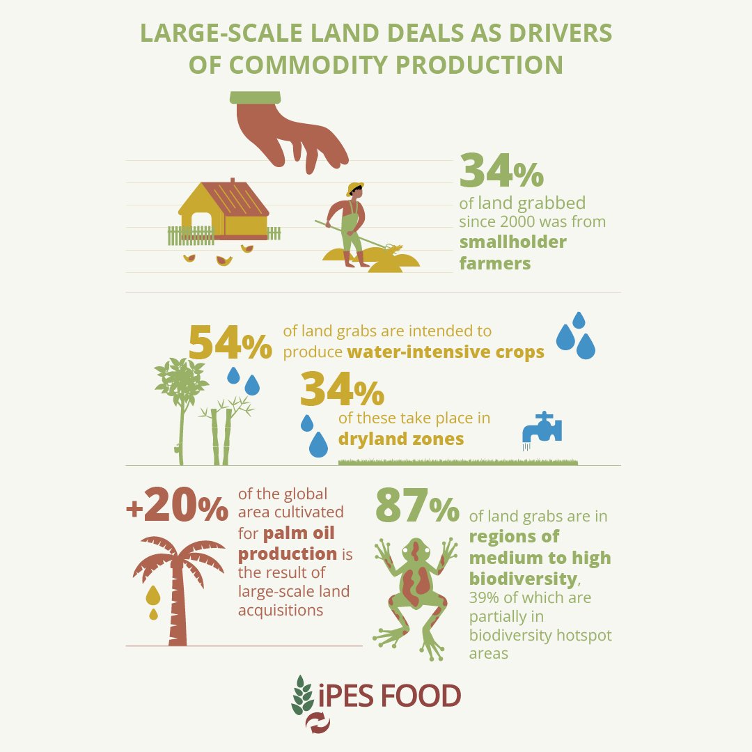 Clear & compact summary of our #LandSqueeze report by @TableDebates. IPES-Food 'explores the different drivers of land grabbing such as the fight for water & actors such as carbon off-setters & reveals that 1% of farms account for 70% of global farmland.' tabledebates.org/research-libra…