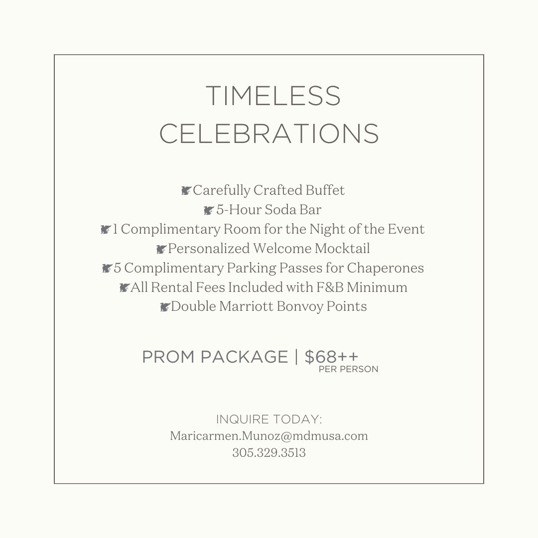 Experience an unforgettable prom night at JW Marriott Miami, where unparalleled luxury and service await to accompany you on this memorable journey.