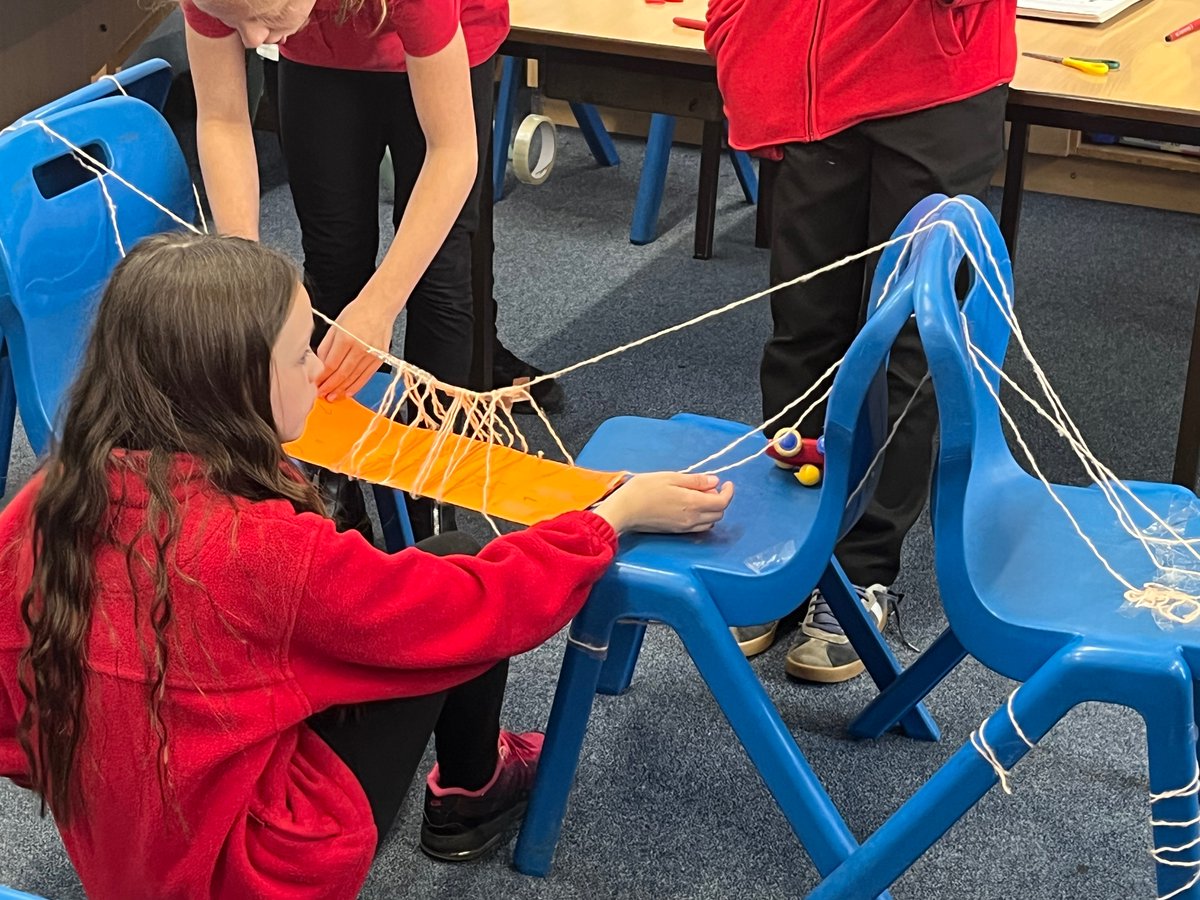 MrsCobley11's tweet photo. We’ve had a very creative week with our DT unit on structures. We worked in groups to make a suspension bridge, which had a wide span, and could carry the weight of a toy car. Everyone worked collaboratively in their groups. @RedscopeSchool https://t.co/2jMMoCfihG
