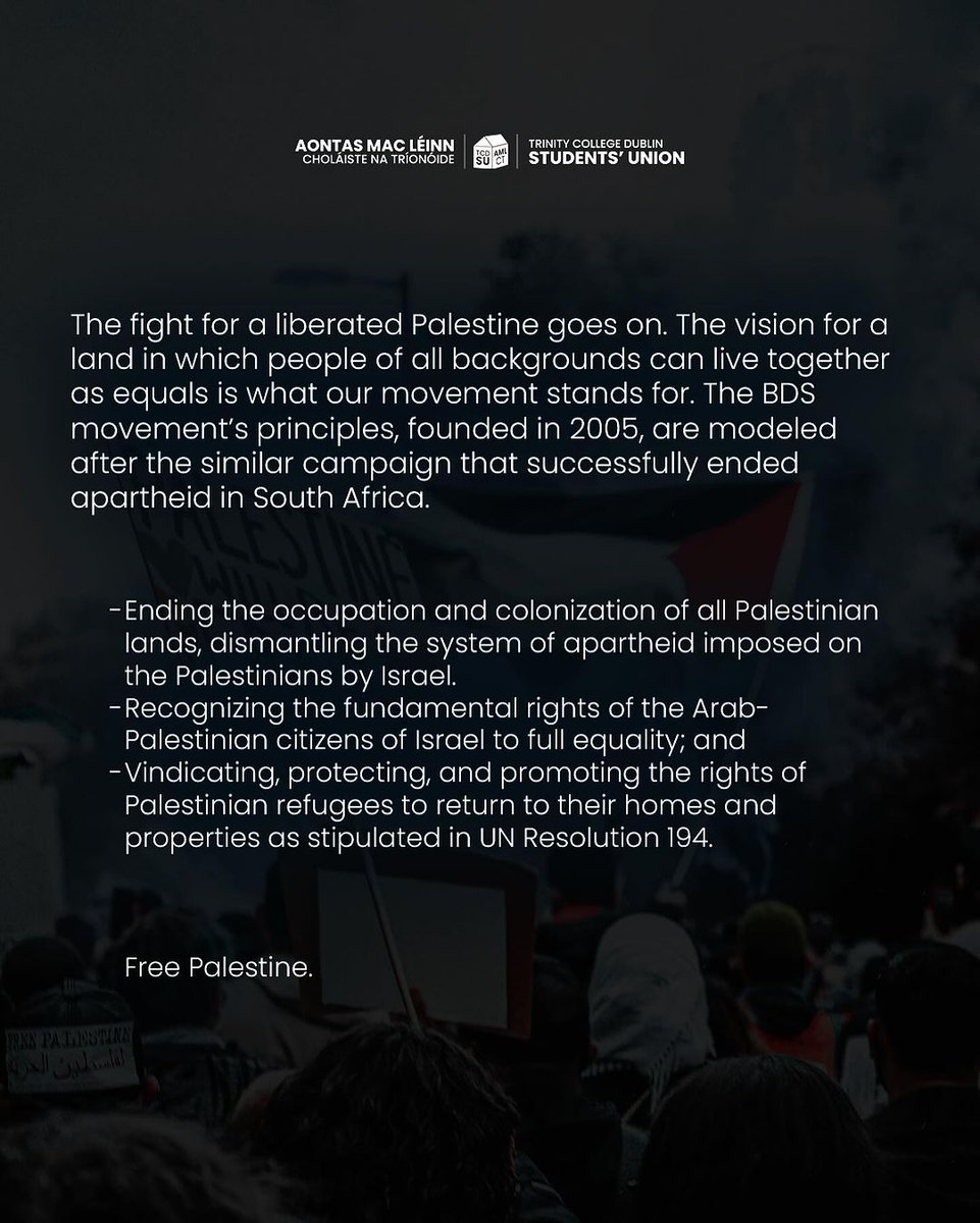 Statement on the Recognition of the State of Palestine by @tcdsu @TrinityBDS. While this move is a significant gesture, it needs to be backed by firm action. Sever diplomatic ties, enact sanctions, support fleeing students and stop the use of Shannon Airport by the U.S. military!