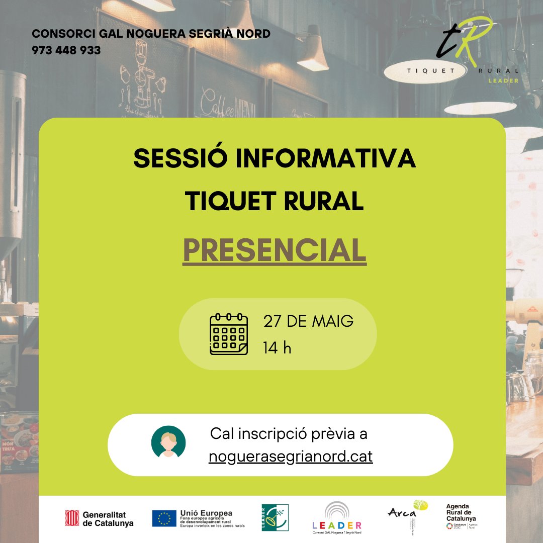 ⚠️ Últims dies per sol·licitar el Tiquet Rural.
La convocatòria finalitza el proper 27 de maig❗

Darrera sessió informativa PRESENCIAL:
📅27 de maig, 14 h
📍Consell Comarcal de la Noguera

Inscripcions: forms.gle/Siah5EBr4Y5QGh…