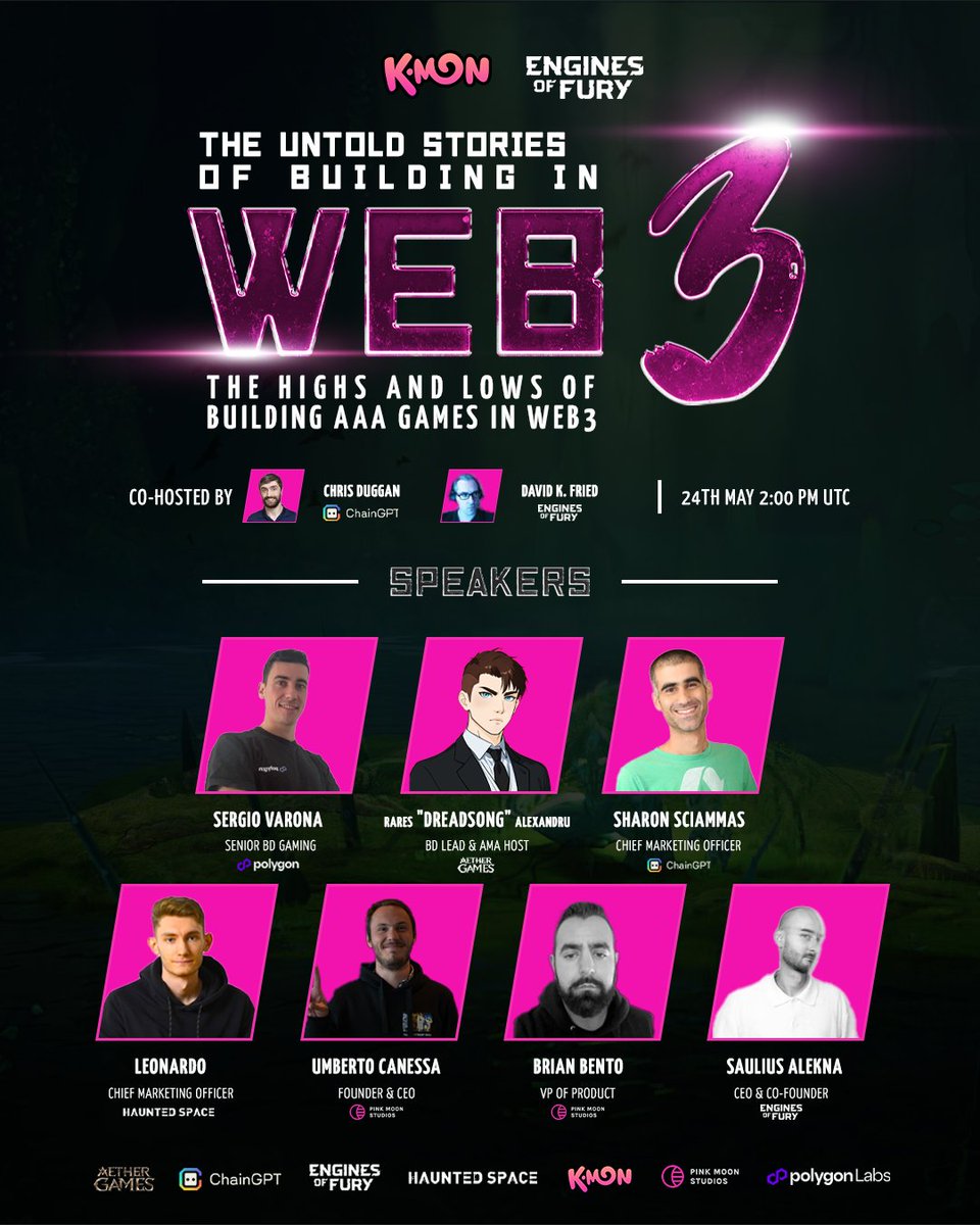 The BIGGEST web3 gaming X Space is coming tomorrow!🎮

In collaboration with @EnginesOfFury and @Chain_GPT, we're hosting the ultimate #Web3Gaming X Space with the GIANTS of the industry banding together! 🤝🕹️

Join us on a discussion titled 'The Untold Stories of Building in