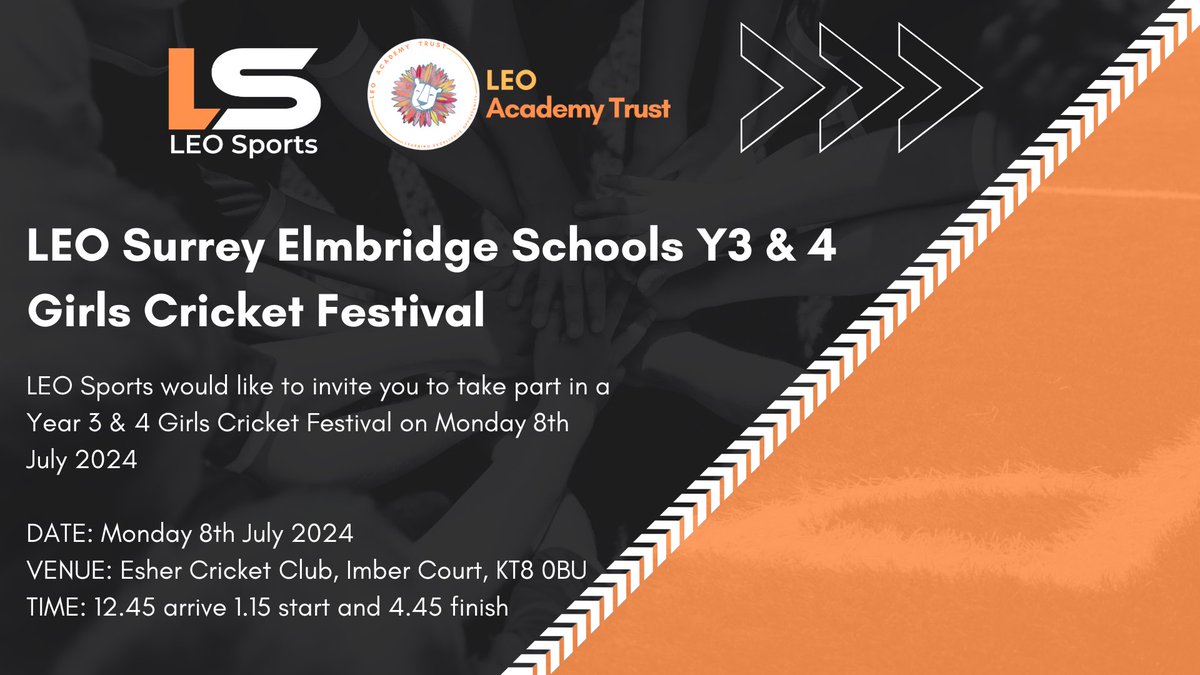 🏏🏏NEW EVENT FOR ELMBRIDGE SCHOOLS 🏏🏏 We are back at @ImberCourt @eshercc to host a Y3&4 GIRLS ONLY cricket festival in July. Come and join us at this development event - skills, drills and matches Click here 👇🏻 docs.google.com/forms/d/1J3MOo… #WeAreLEO🦁
