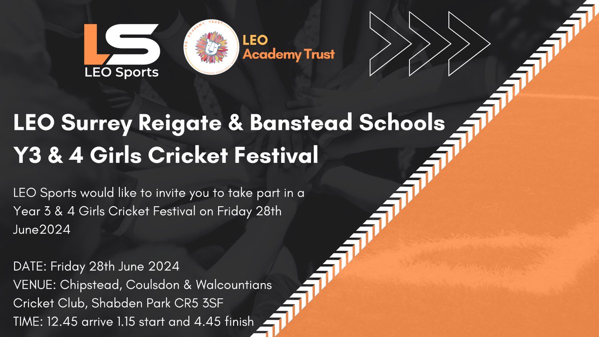 🏏🏏NEW EVENT FOR REIGATE & BANSTEAD SCHOOLS 🏏🏏 We are back at @chipscricket to host a Y3&4 GIRLS ONLY cricket festival in June. Come and join us at this development event - skills, drills and matches Click here 👇🏻 docs.google.com/forms/d/1vqmX8… #WeAreLEO🦁