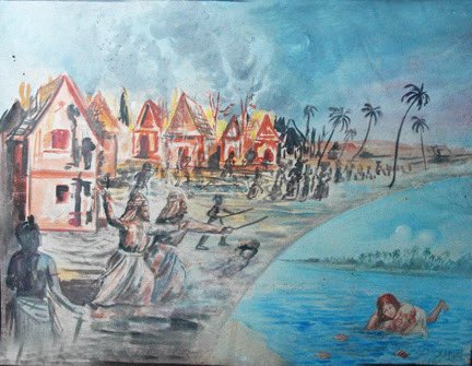 Cranganore was destroyed by the Moors and fanatically catholic Portuguese in 1524. Joseph Azar, the last Jewish Prince of Cranganore swam to Kochi with his wife on his shoulders. The Jews placed themselves under the protection of the Maharajah of Cochin who granted them land