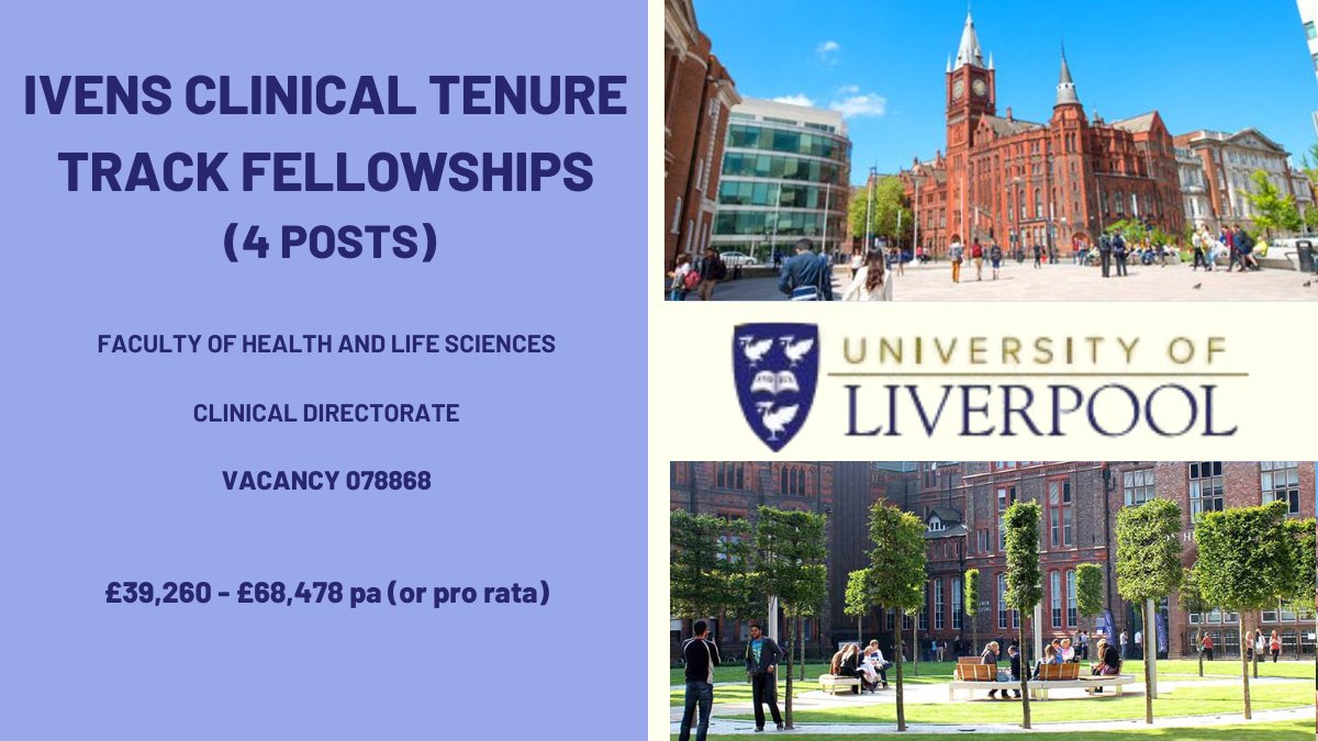 💥Exciting new opportunity - newly created Ivens #Fellowships, named in honour of Dr Frances Ivens (1870-1944). Details can be found at: - liverpool.ac.uk/clinical-direc… Informal enquiries to: - Professor Tom Walley twalley@liverpool.ac.uk Apply ➡️ tinyurl.com/bdfa6bax @LivUniHLS