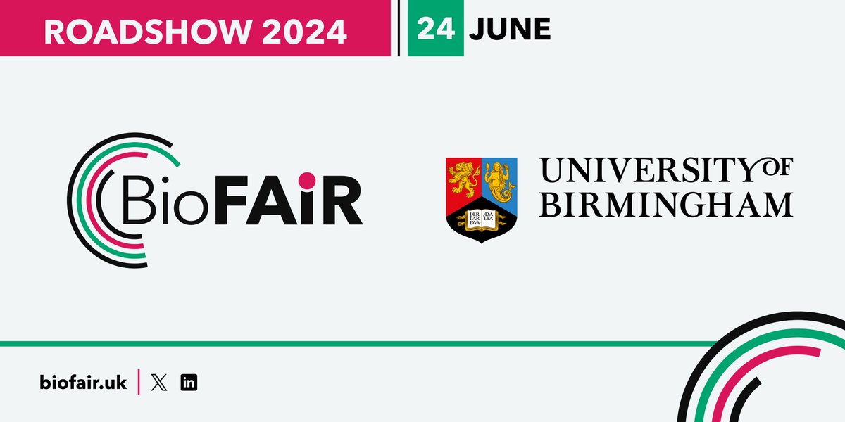 Excited to announce that our new Roadshow date @unibirmingham is Monday 24 June, kindly hosted by the @CERJ_UoB, with presentations from @ralf_weber & Karin Slater. We look forward to seeing you all in June. Details & registration here: BioFAIR-Birmingham.eventbrite.co.uk #FAIR #DataSharing