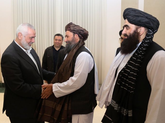 Today, a high-ranking delegation from the Islamic Emirate of #Afghanistan met with Ismail Haniyeh, the chief political leader of #Hamas.☝