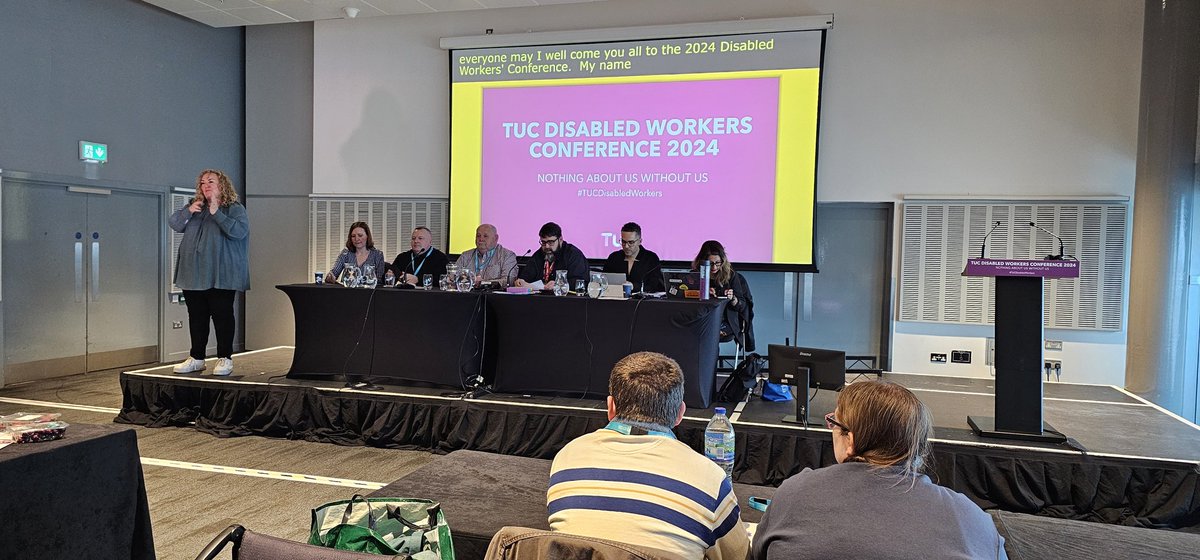 #TeamNUJ is ready to go at #TUCDisabledWorkers conference. Claire giving her first ever speech seconding the first motion today on language and the social model. Our Disabled Members' Council chair Ann Galpin has been thanked by Martin Gwyther as co-chair of the DWC committee