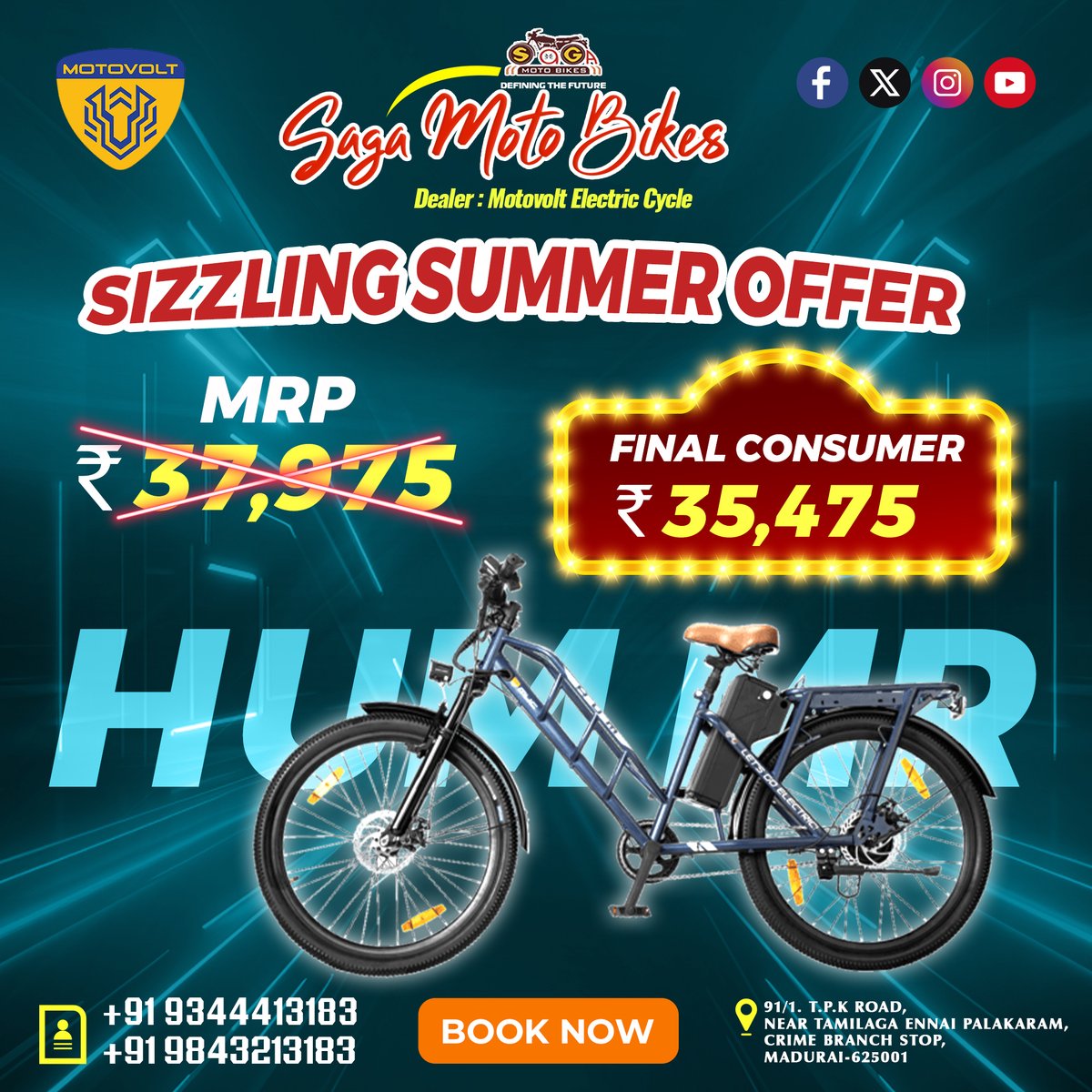 HUM MR - Saga Moto Bikes - Motovolt Electric Cycle - Madurai #serviceandwarranty #dealer #pedalassistmode #EnergyStorage #assistedbike #fastandflexing #improvefitness #ecofriendly #newtech #battery #urbn #safety #rideinfo #customersupport #performance #savings #trend #shop #hum