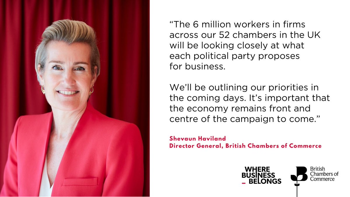 🗣@BCCShevaun: 'The 6 million workers in firms across our 52 chambers in the UK will be looking closely at what each political party proposes for business...' With a general election approaching on the 4 July, hear what we think👇 #GeneralElection #WhereBusinessBelongs