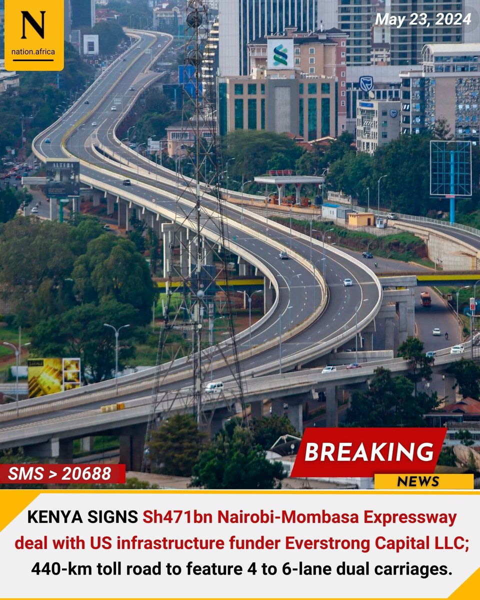 KENYA SIGNS Sh471bn Nairobi-Mombasa Expressway deal with US infrastructure funder Everstrong Capital LLC; 440-km toll road to feature 4 to 6-lane dual carriages.
nation.africa/kenya/news/ken…