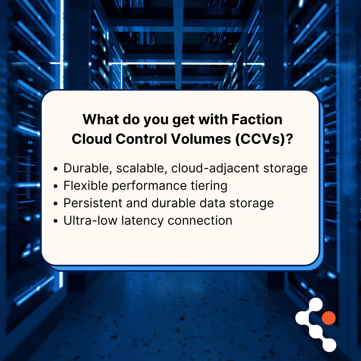 Cloud Control Volumes (CCVs) provide durable, scalable, cloud-adjacent storage, enabling you to centralize your #data and improve data sharing. Learn more: bit.ly/3SKieXY #DataStorage #Latency #IT